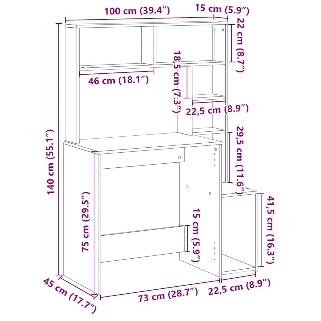 Desk with Open Shelves Storage Engineered Wood Brown 100x45x140 cm Office Study