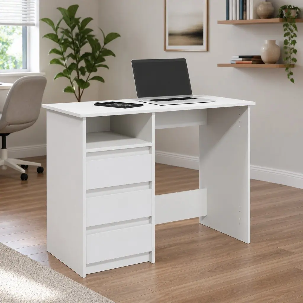 White Desk with Storage 102x50x75cm