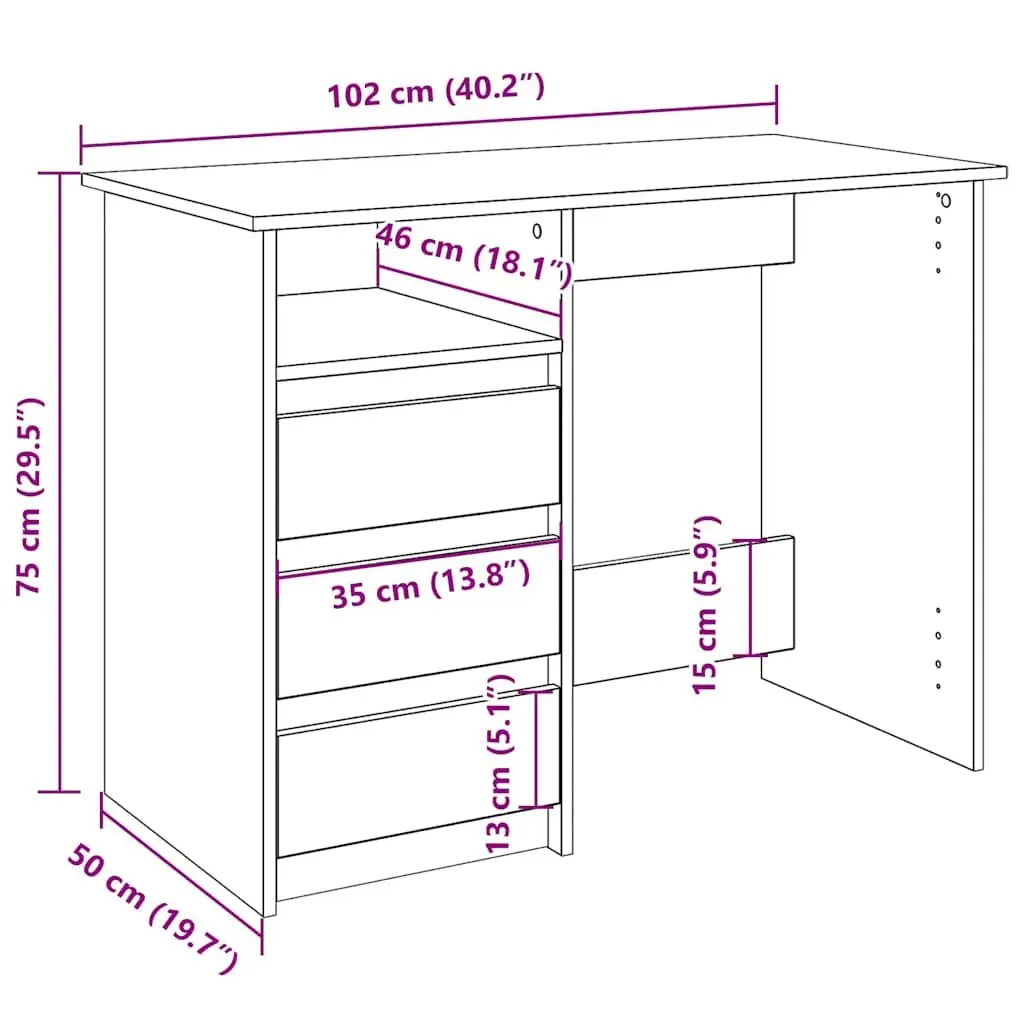 White Desk with Storage 102x50x75cm