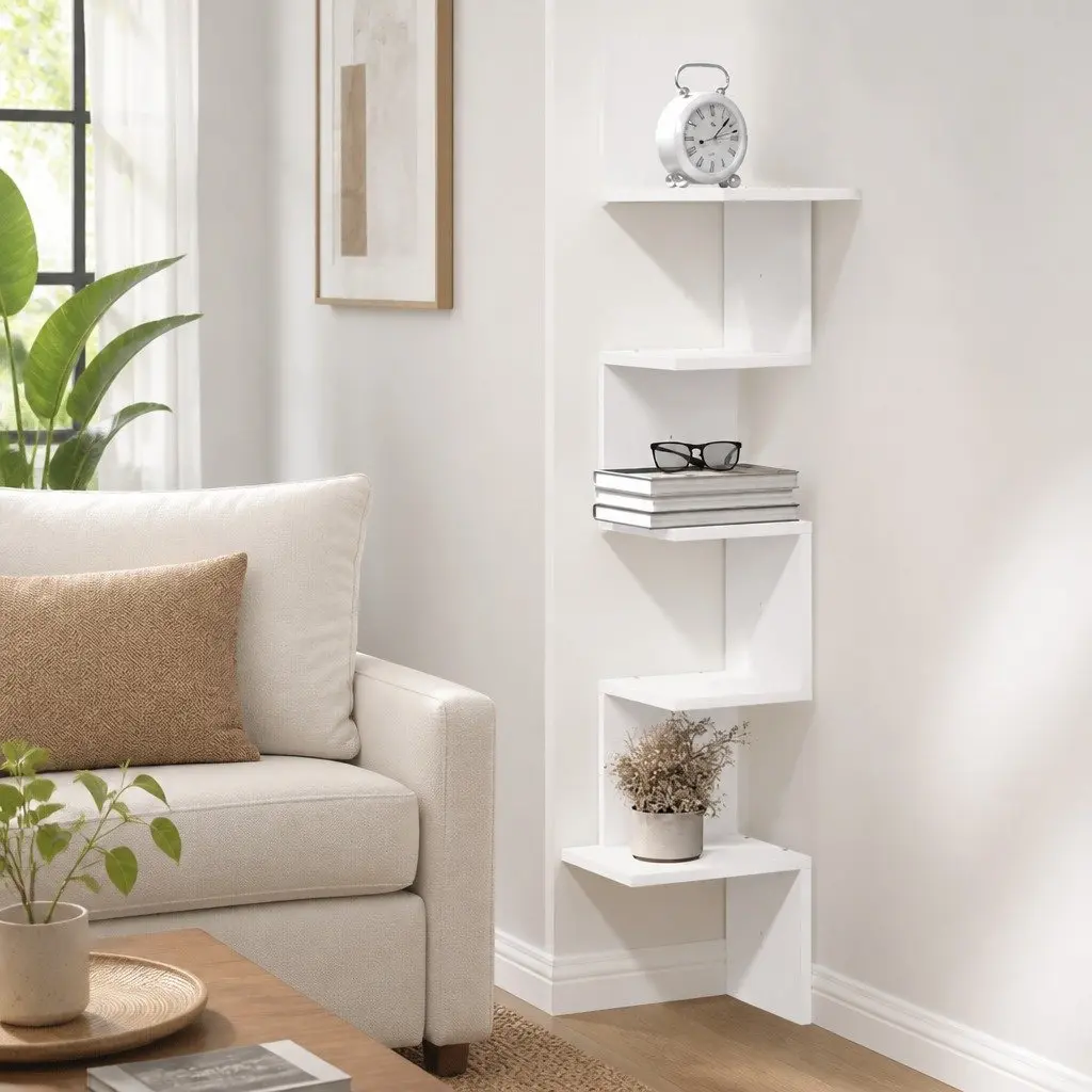 Wall Corner Shelf Storage Display Unit 32x32x127.5 cm White
