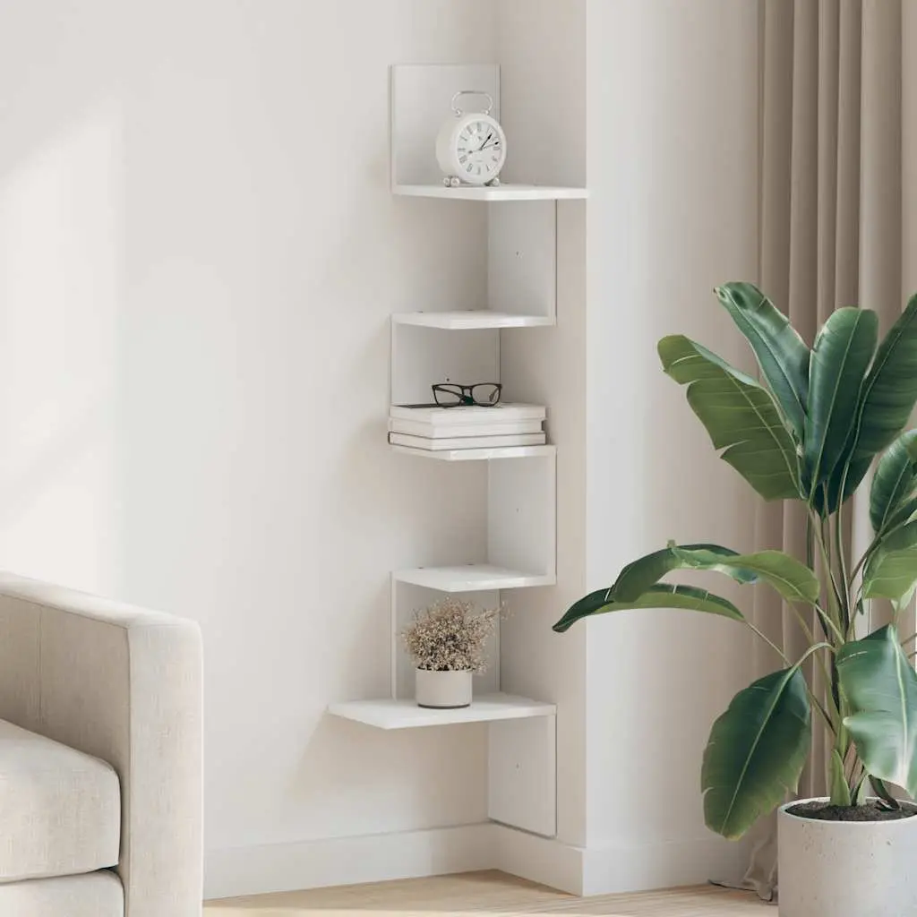 Wall Corner Shelf Storage Display Unit 32x32x127.5 cm White