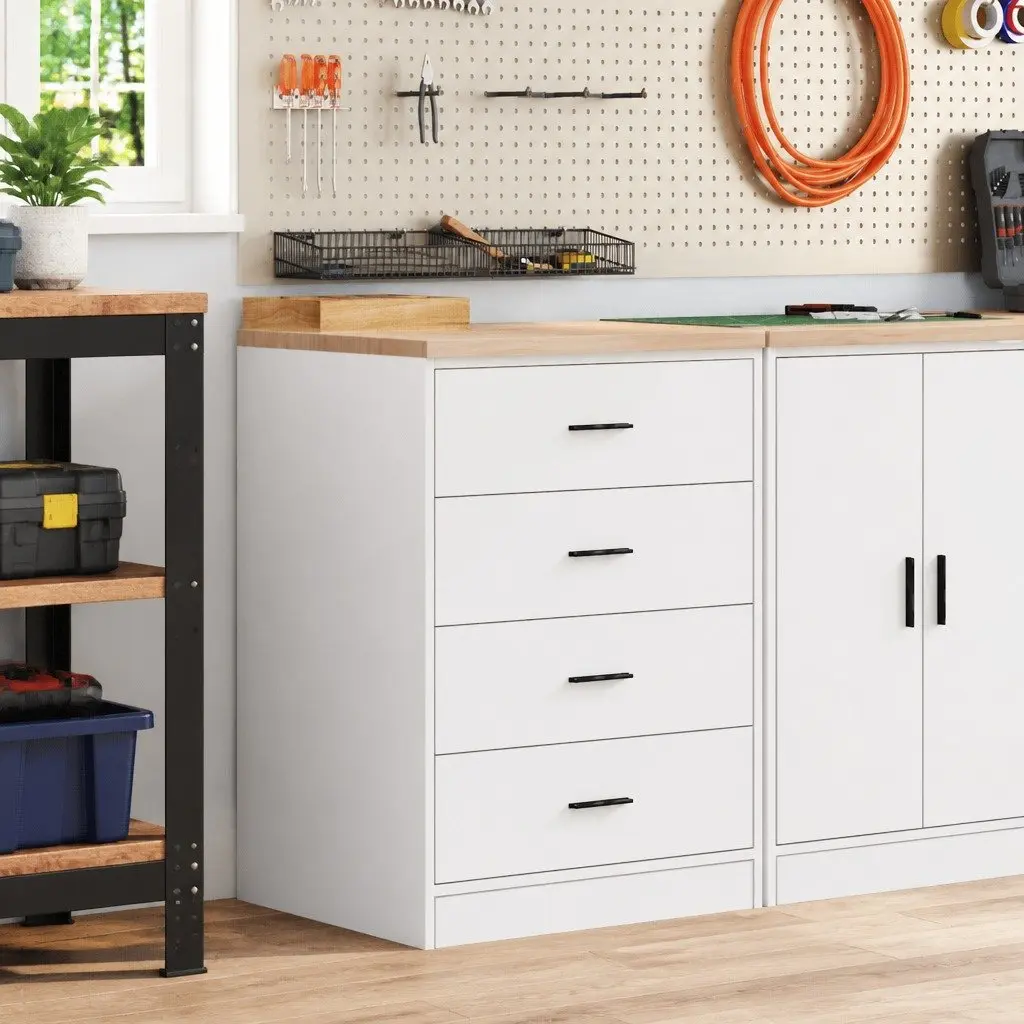 Garage Storage Cabinet Tool Cabinet 60x51x85cm White Pine Wood 4 Drawers