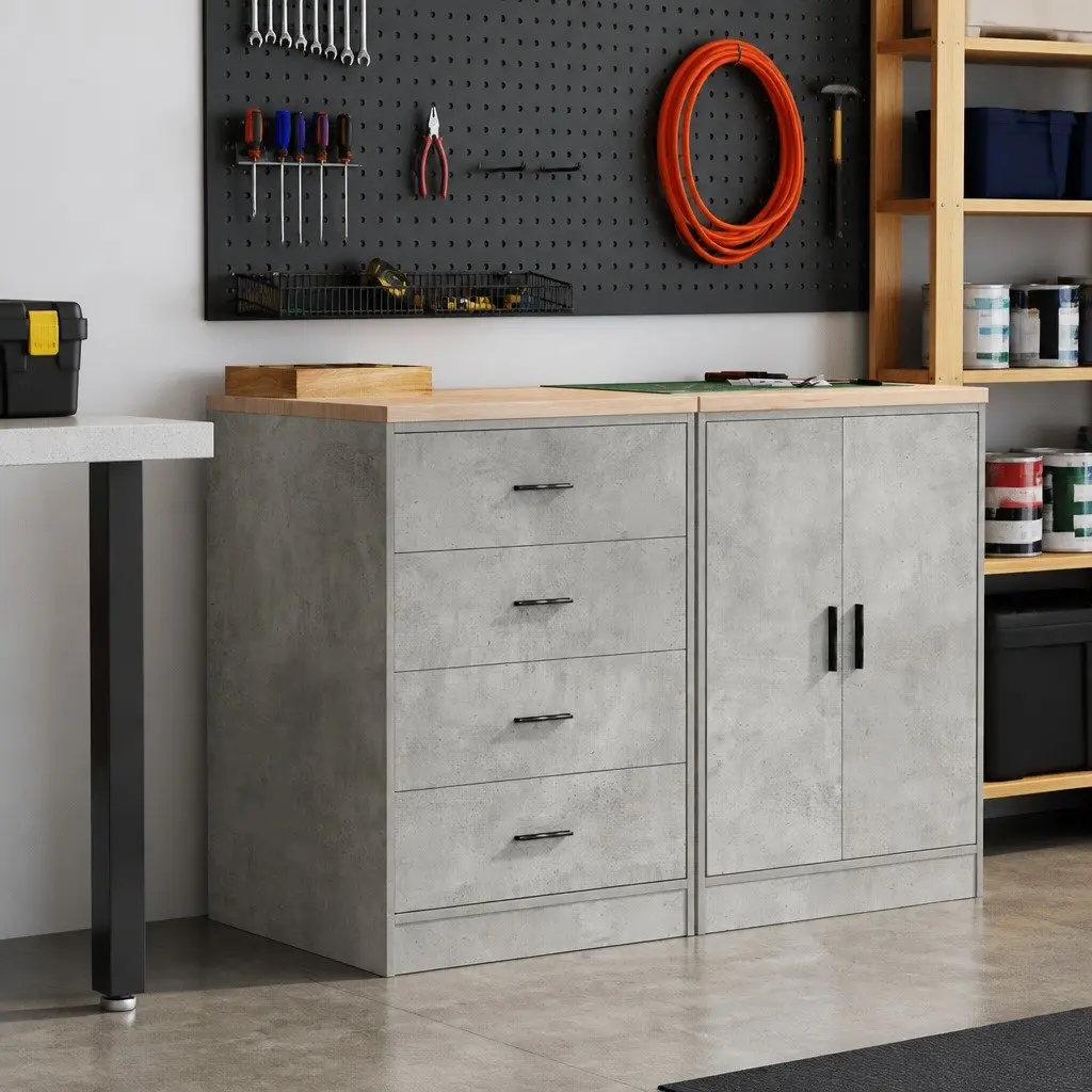 Garage Storage Cabinet Grey 60x51x85cm Solid Wood Pine Drawers