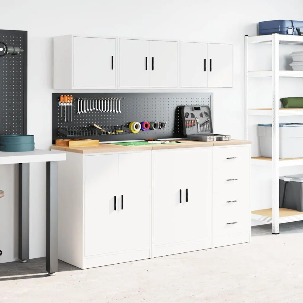 Garage Wall Cabinet White Storage Cupboard Engineered Wood Door Organiser