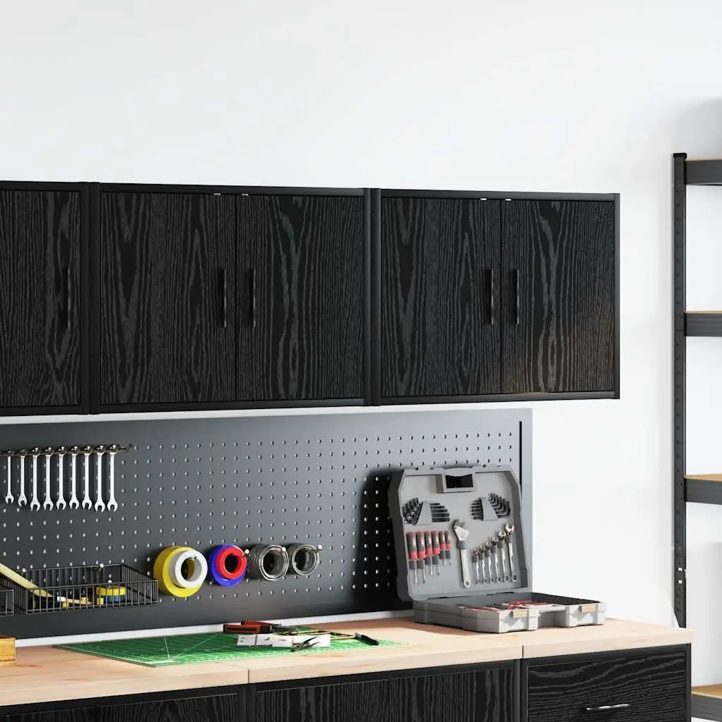 Wall Cabinets Black Storage Cabinet 2 pcs Industrial Organiser