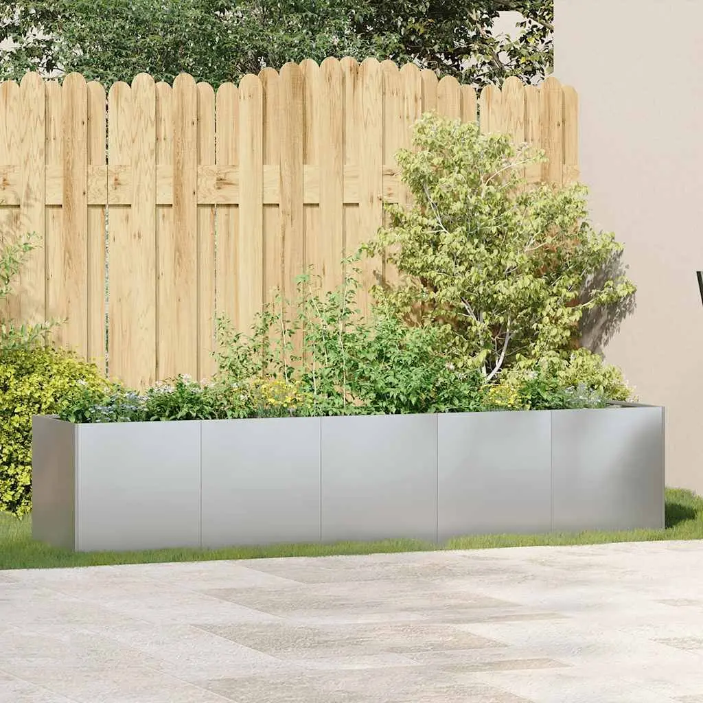 Raised Garden Bed Galvanised Steel Flower Box 200cm x 40cm x 40cm Silver Outdoor Planter