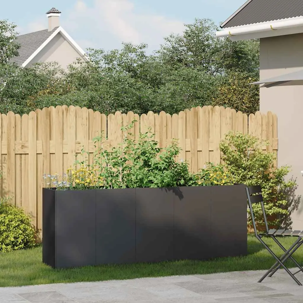 Raised Garden Planter Box Cold-rolled Steel Black Outdoor Flower Bed 200x40x80cm