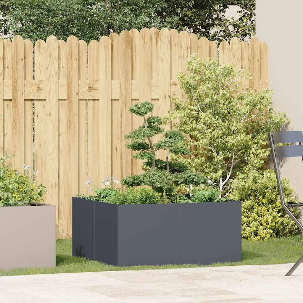 Raised Garden Planter Box Anthracite 80x80x40cm Cold-rolled Steel Outdoor Pot