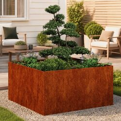 Versatile Weathering Steel Planter Box 80x80x40cm for Gardens
