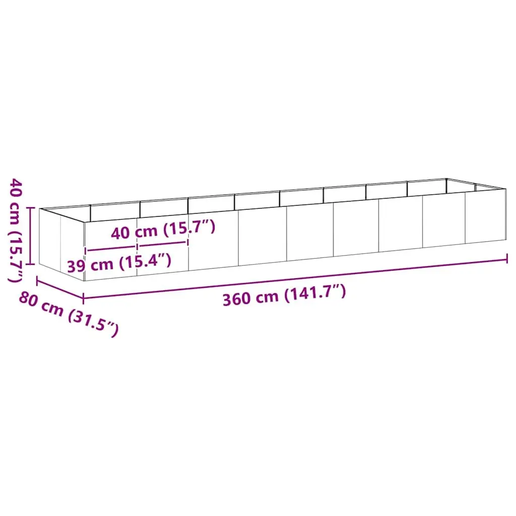 Steel Planter Box Raised Garden Bed Outdoor 360x80x40cm Black