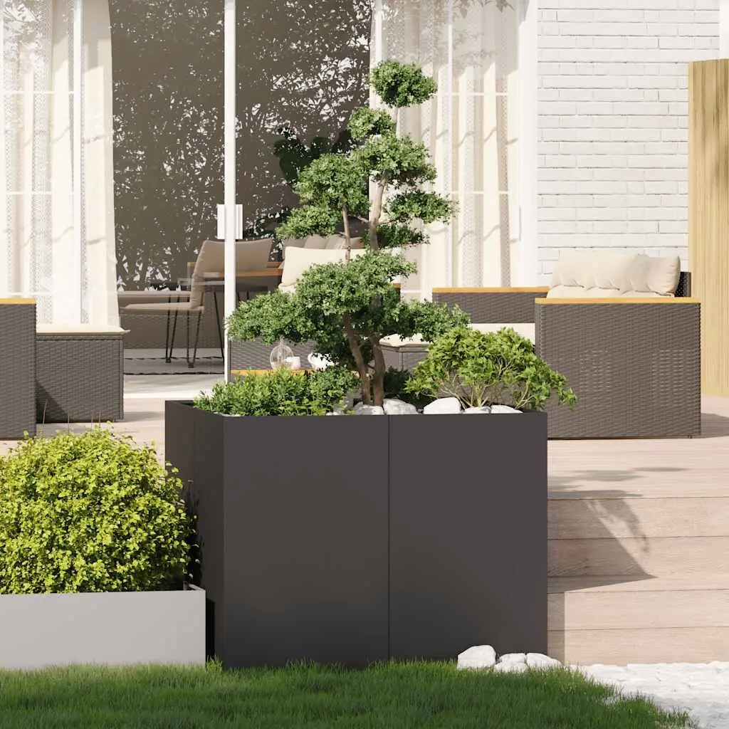 Raised Garden Bed Planter Box Steel 100x100x80cm Black for Outdoor Use