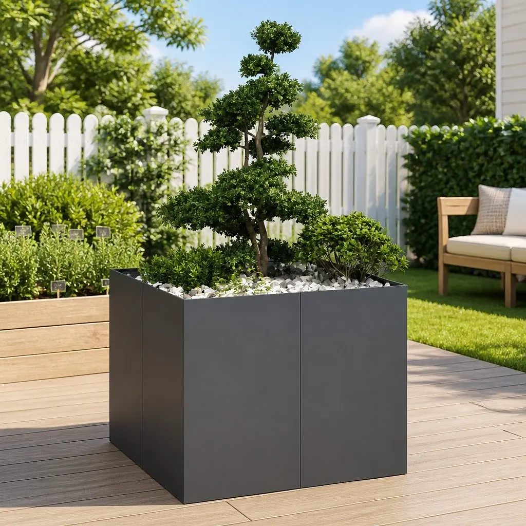 Steel Raised Planter Box for Garden Outdoor Use 100cm x 100cm x 80cm Anthracite