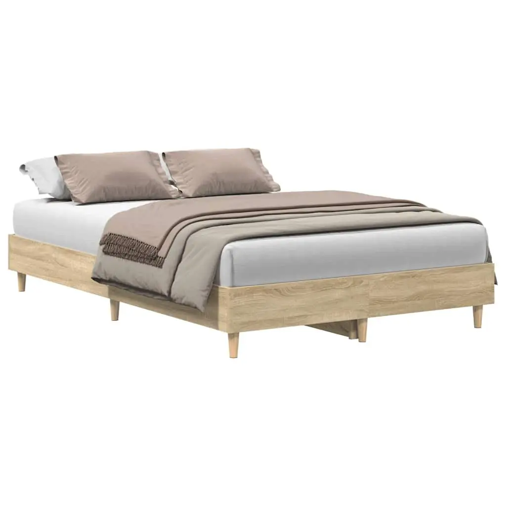 Bed Frame Double Size 135x190 cm Bedroom Furniture Engineered Wood Brown