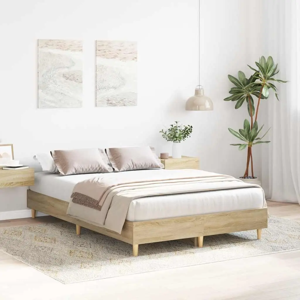 Bed Frame Double Size 135x190 cm Bedroom Furniture Engineered Wood Brown