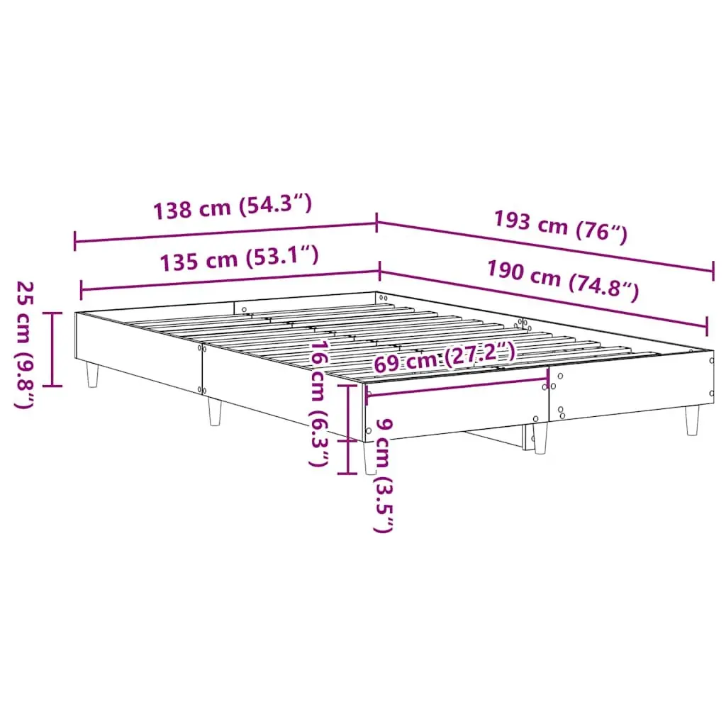 Bed Frame Double Size 135x190 cm Bedroom Furniture Engineered Wood Brown