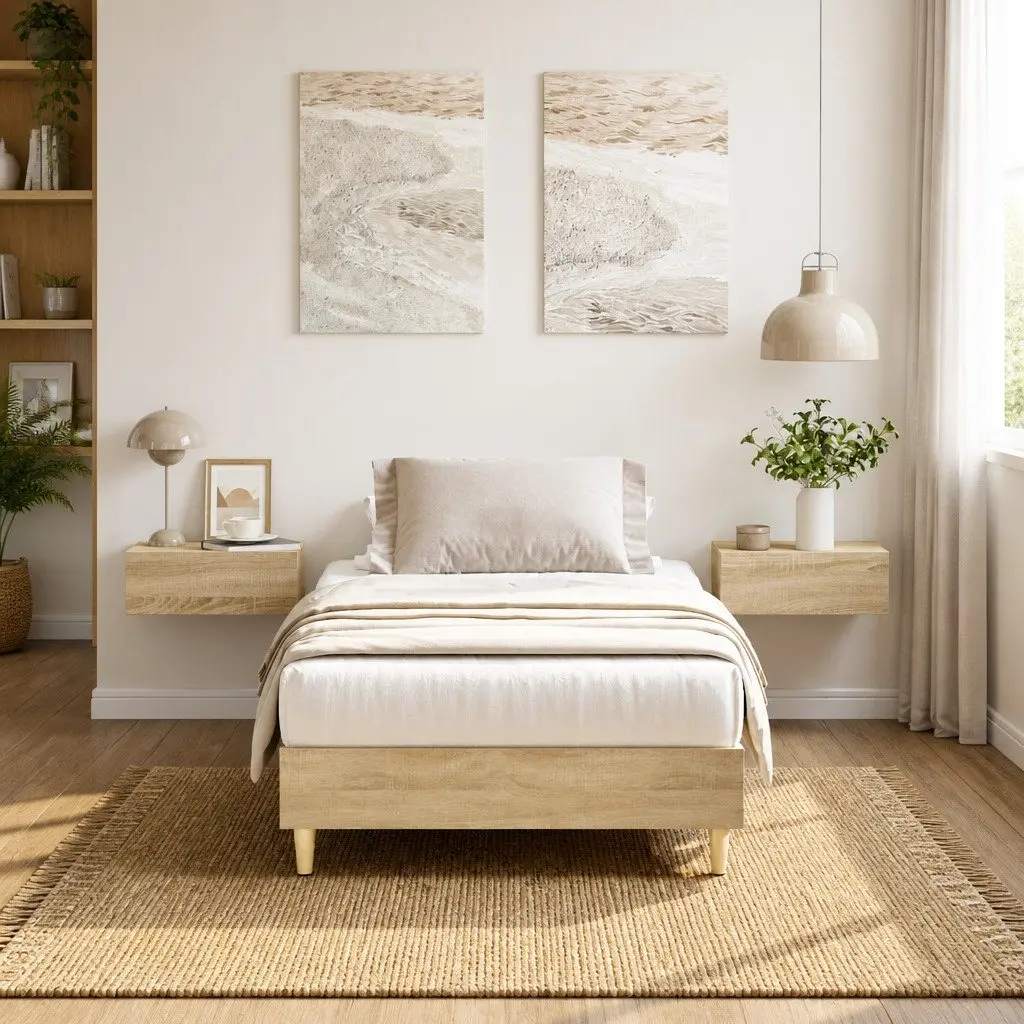 Bed Frame No Mattress 90x190 cm Sonoma Oak Engineered Wood Slatted Base