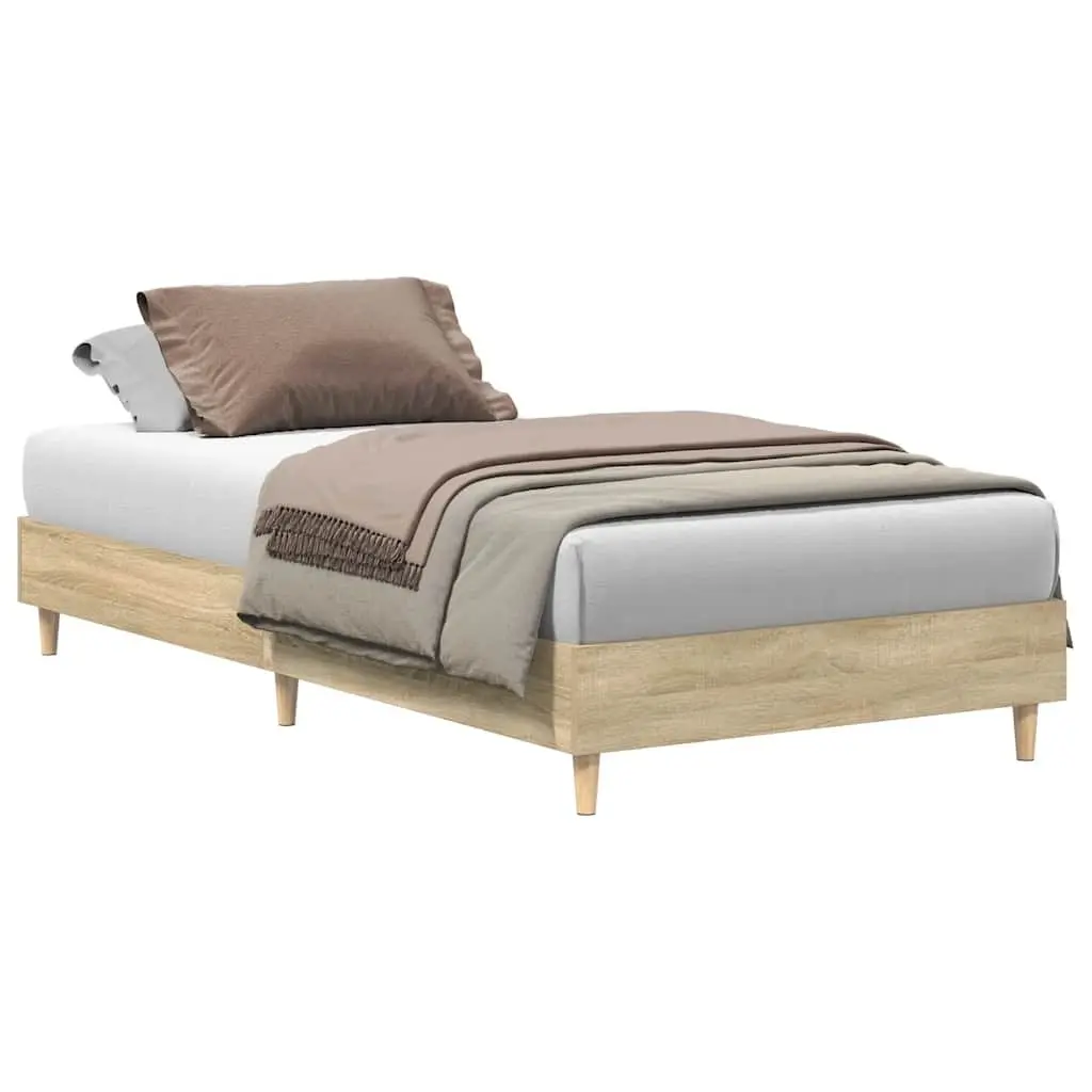 Bed Frame No Mattress 90x190 cm Sonoma Oak Engineered Wood Slatted Base