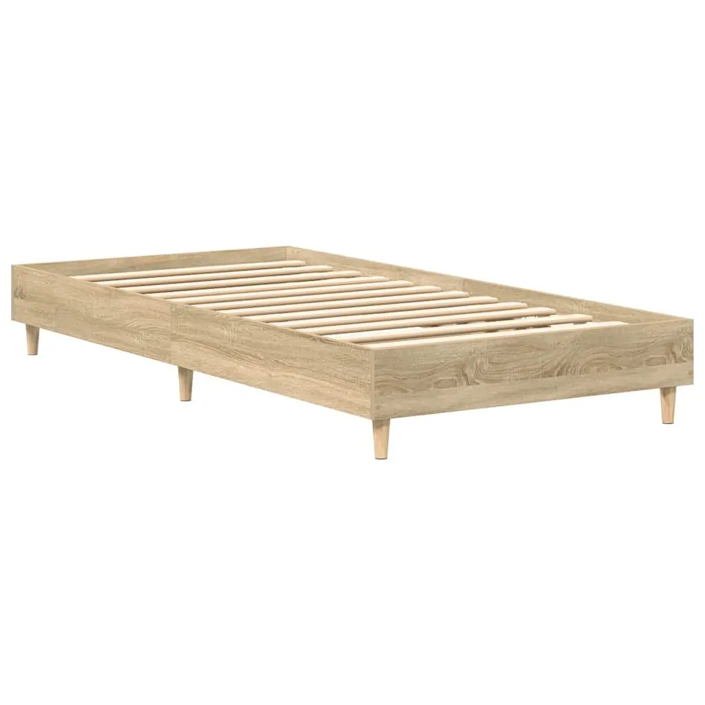 Bed Frame No Mattress 90x190 cm Sonoma Oak Engineered Wood Slatted Base
