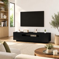 Versatile Black TV Cabinet with Practical Storage 160x35x40cm