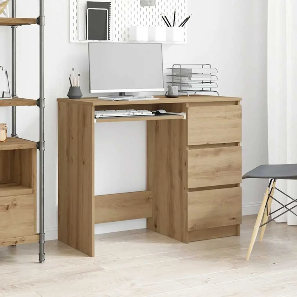 Office Desk Study Computer 90x45x76cm Brown Engineered Wood 3 Drawers