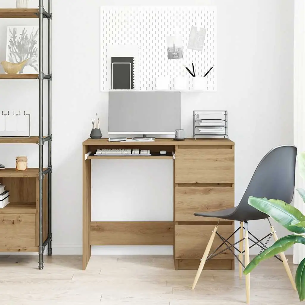 Office Desk Study Computer 90x45x76cm Brown Engineered Wood 3 Drawers