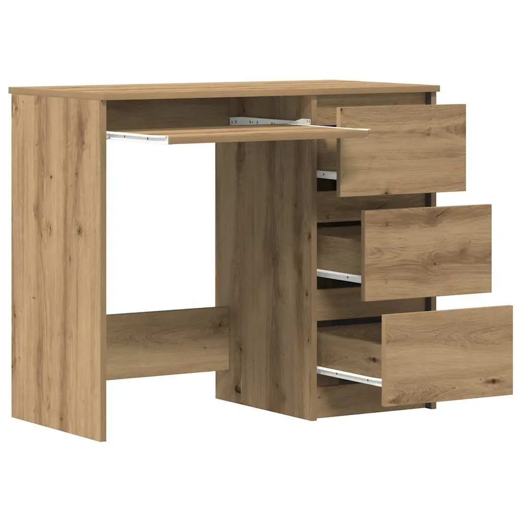 Office Desk Study Computer 90x45x76cm Brown Engineered Wood 3 Drawers