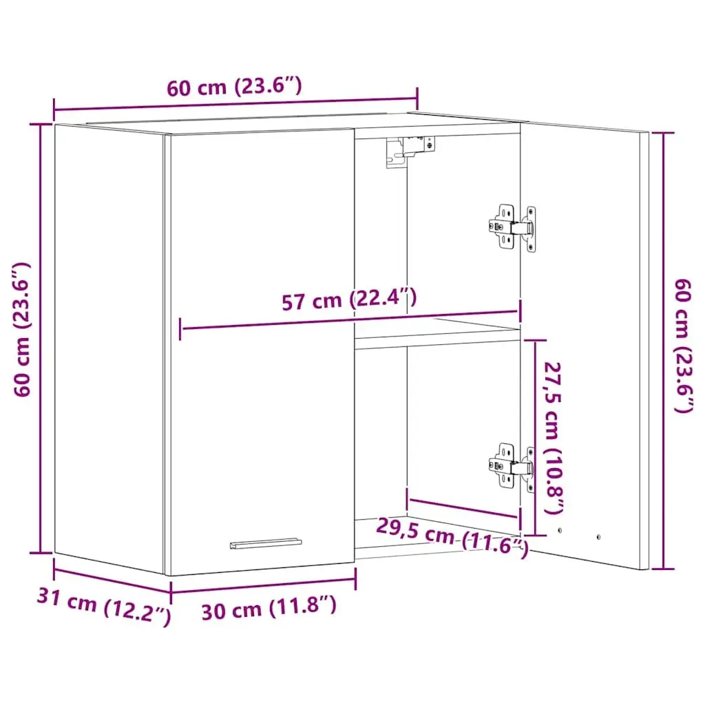 Kitchen Cabinet Storage Unit Grey 60x31x60cm Engineered Wood Wall-Mounted
