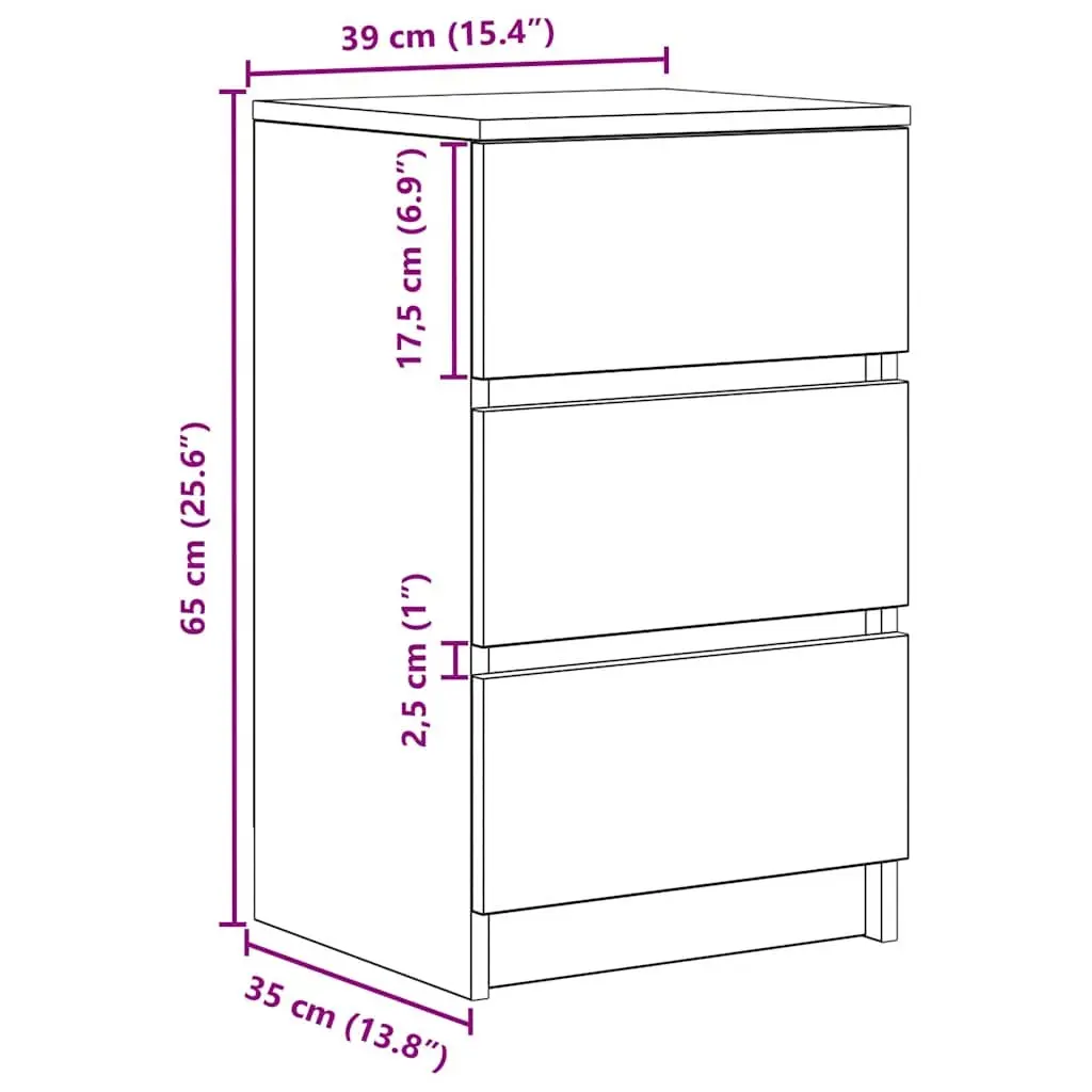 Bedside Cabinet 3 Drawers White Nightstand Bedroom Storage Organiser 39x35x65cm