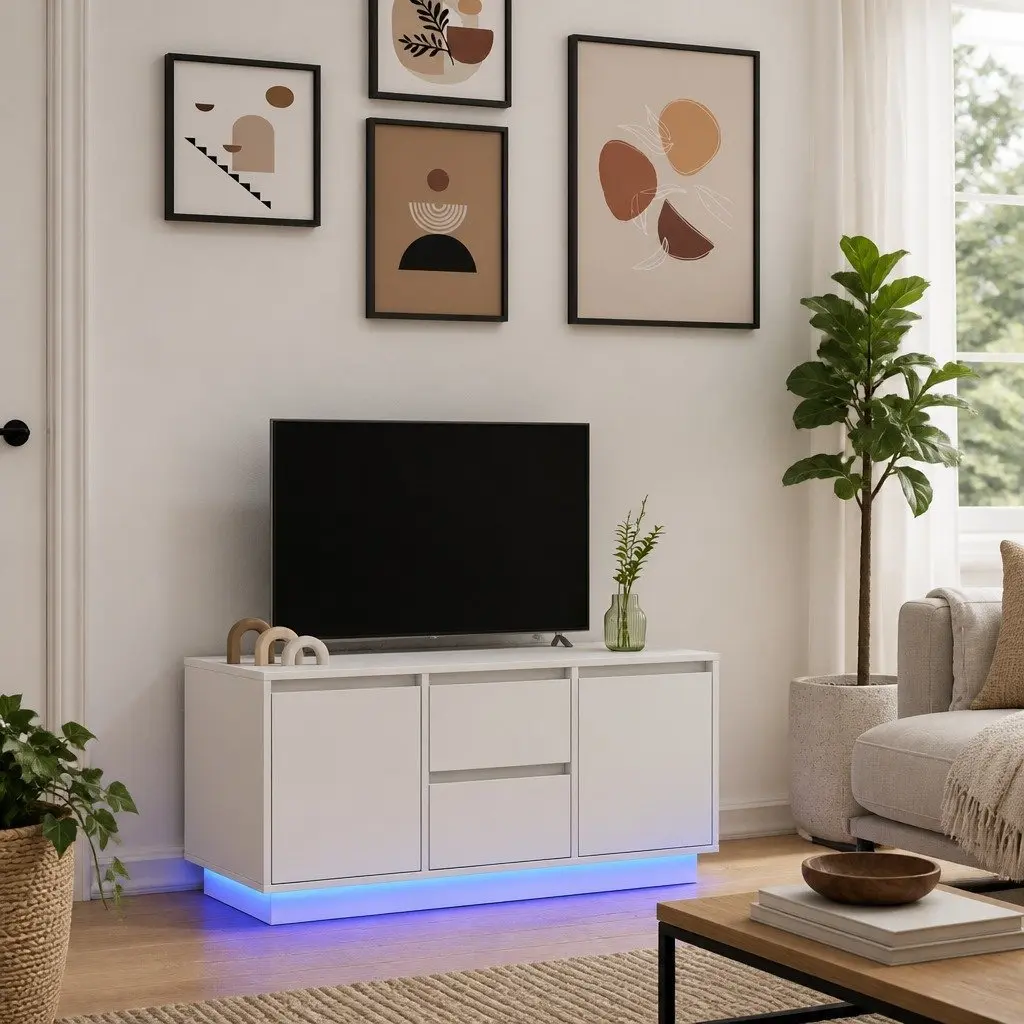 White TV Cabinet with LED Lighting