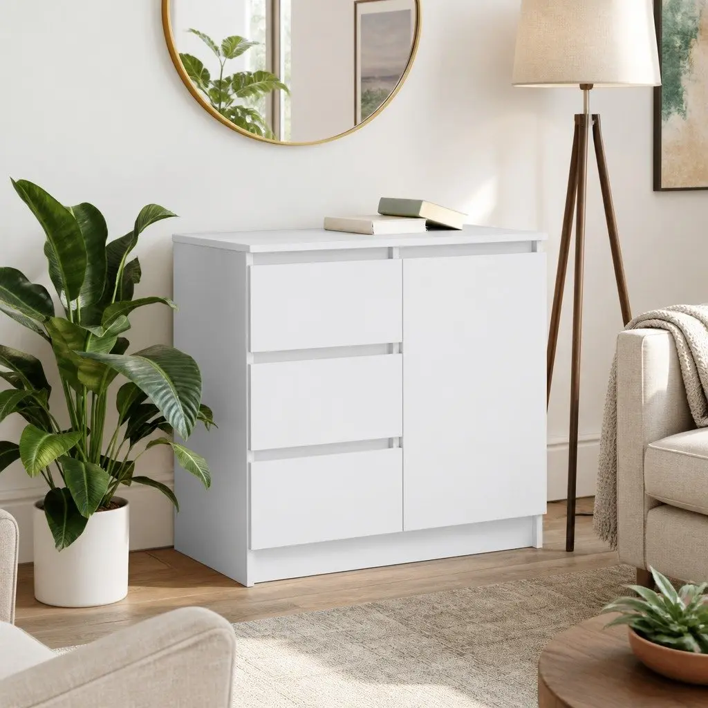 Sideboard Storage Cabinet White Engineered Wood Door Drawer Living Room Hallway 71 x 35 x 65 cm