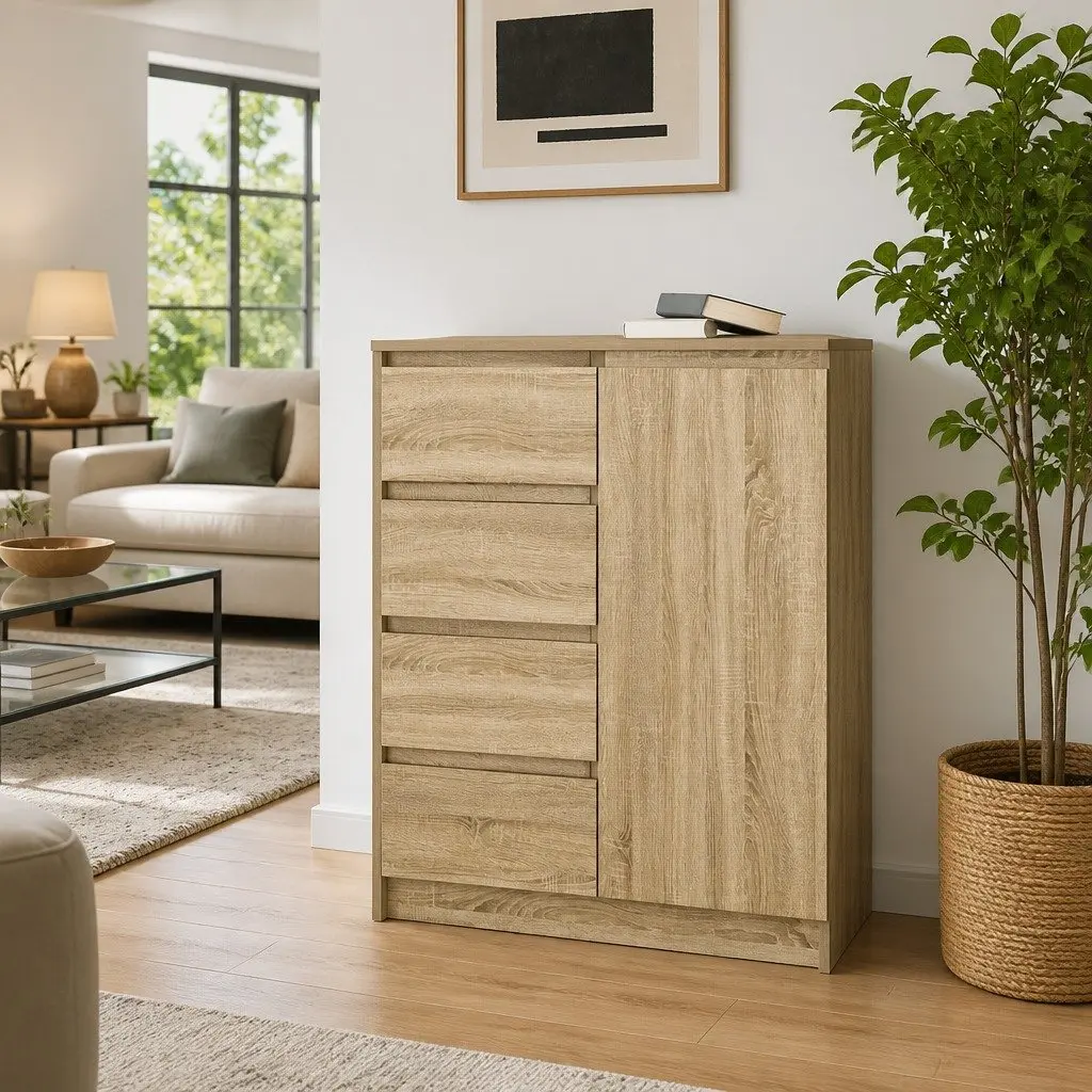 Sideboard Storage Cabinet with Drawers Door Shelf Brown Engineered Wood