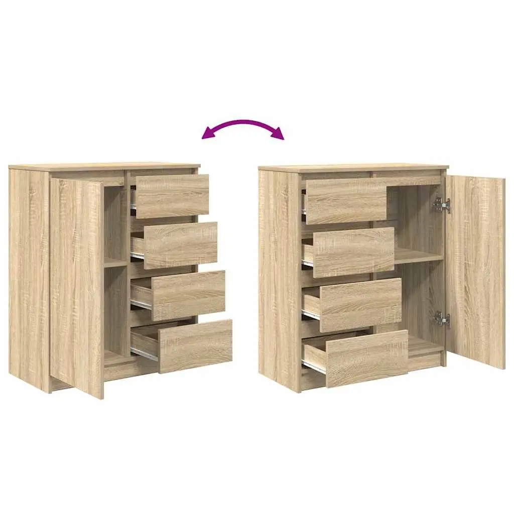 Sideboard Storage Cabinet with Drawers Door Shelf Brown Engineered Wood