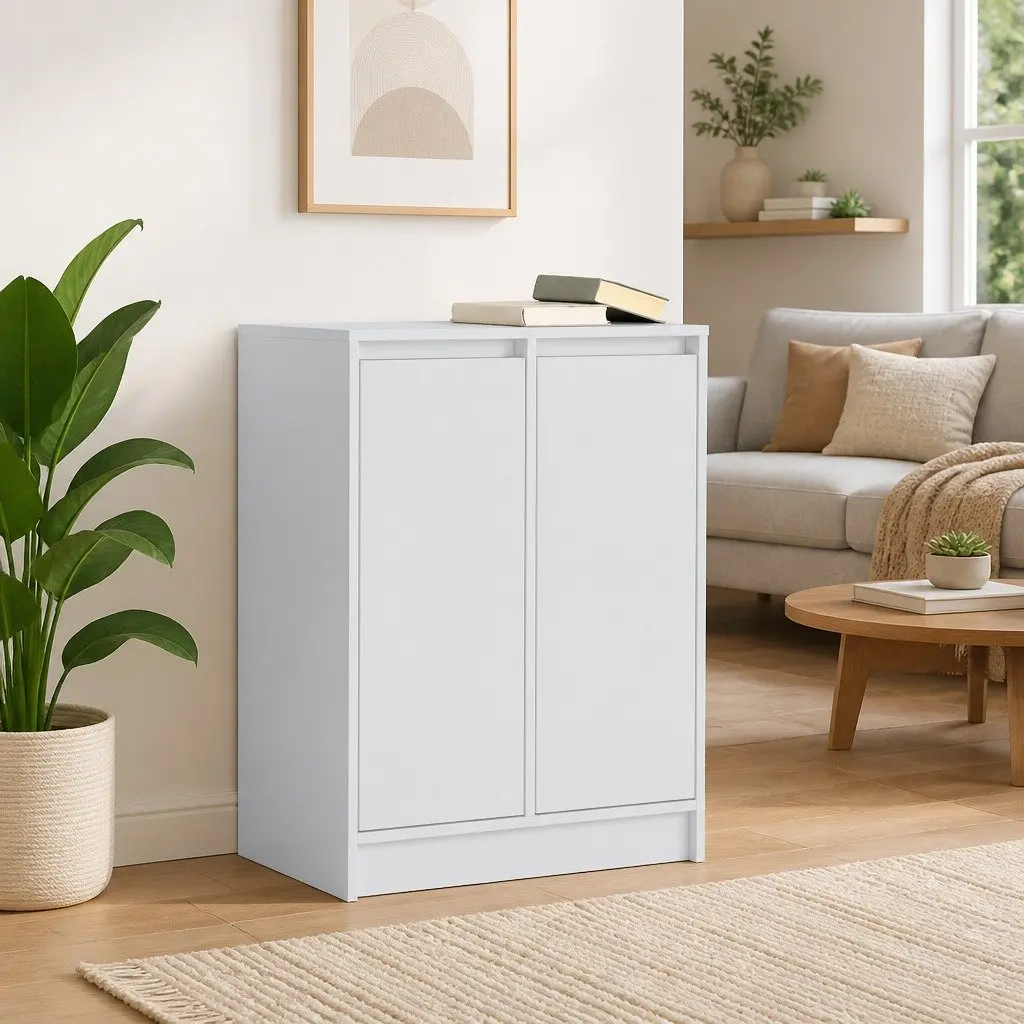 Sideboard Storage Cabinet White Engineered Wood Buffet Cupboard Bedroom Entryway