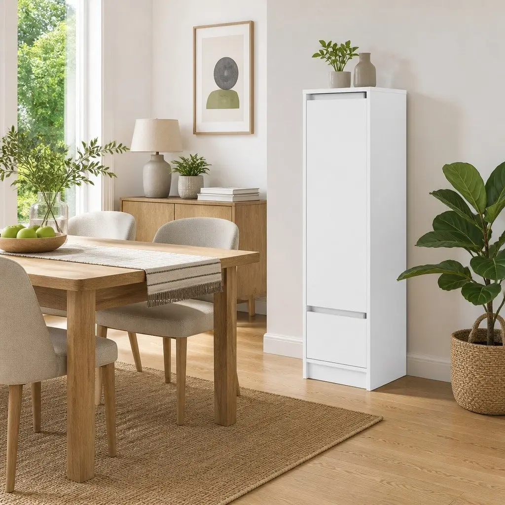White Highboard Storage Cabinet Engineered Wood Buffet Sideboard Dining Room