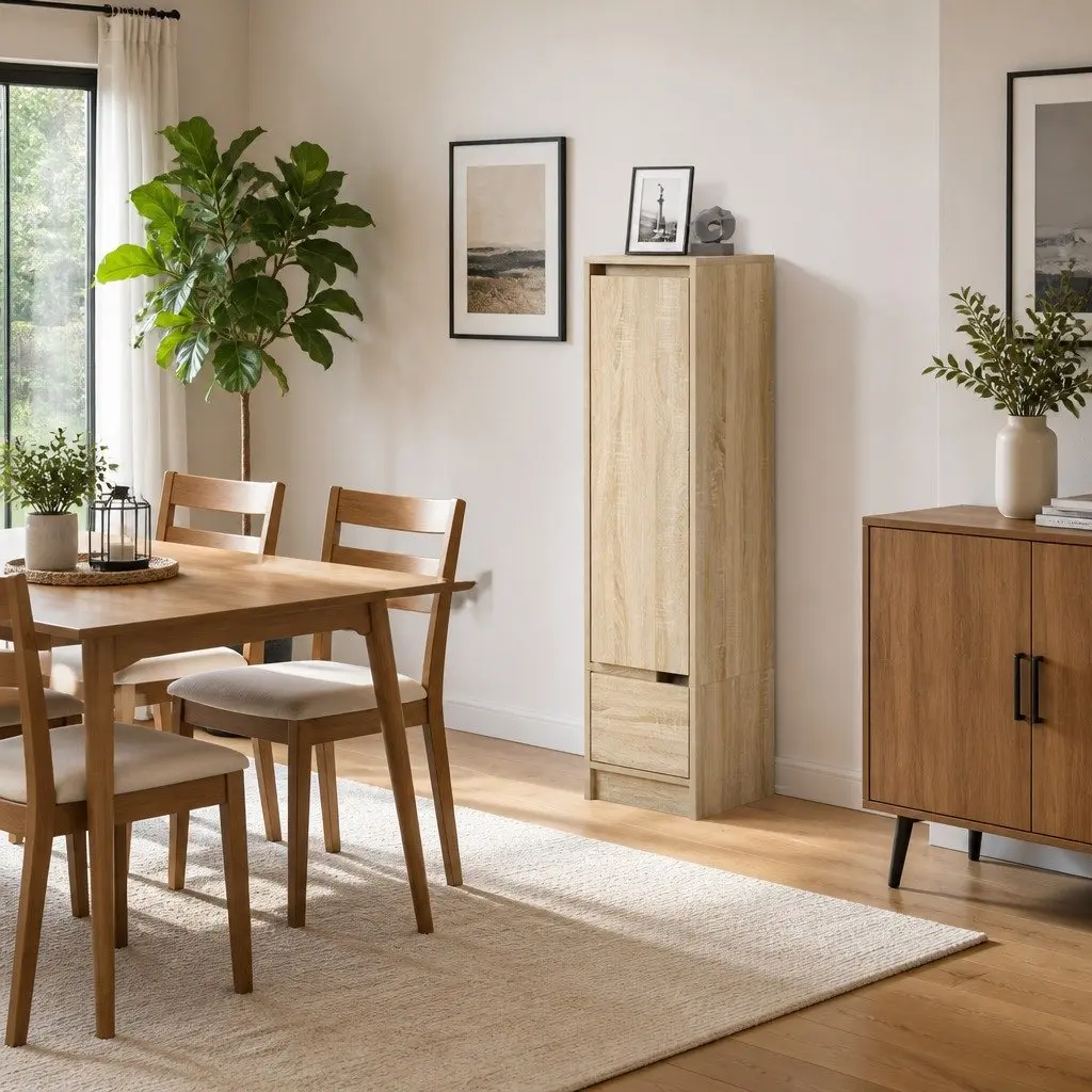 Highboard Storage Cabinet Brown Engineered Wood Sideboard Buffet 29.5W x 34D x 119.5H cm