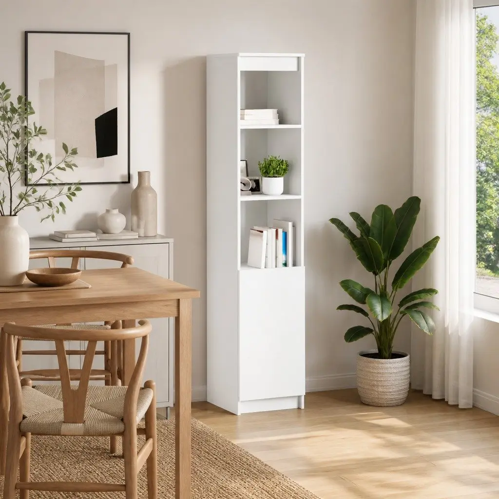 Highboard Storage Cabinet White Engineered Wood Buffet Cupboard 37.5L x 35W x 180H cm