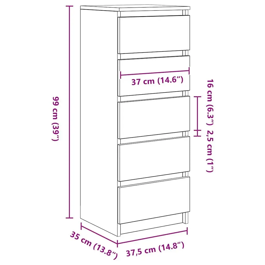 Sideboard with Drawers Brown Storage Cabinet Engineered Wood Buffet Organiser