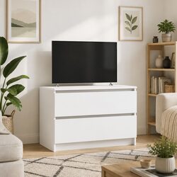 Reliable White TV Cabinet with Storage and Stability