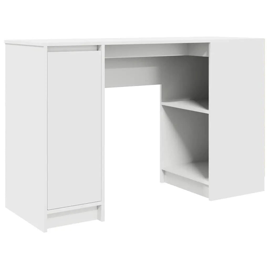 White Engineered Wood Desk with Storage