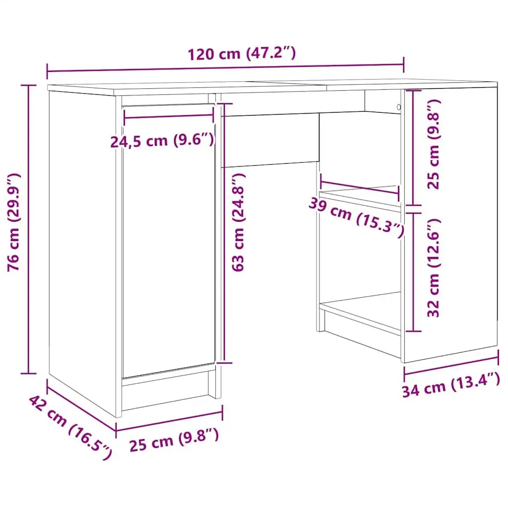 White Engineered Wood Desk with Storage