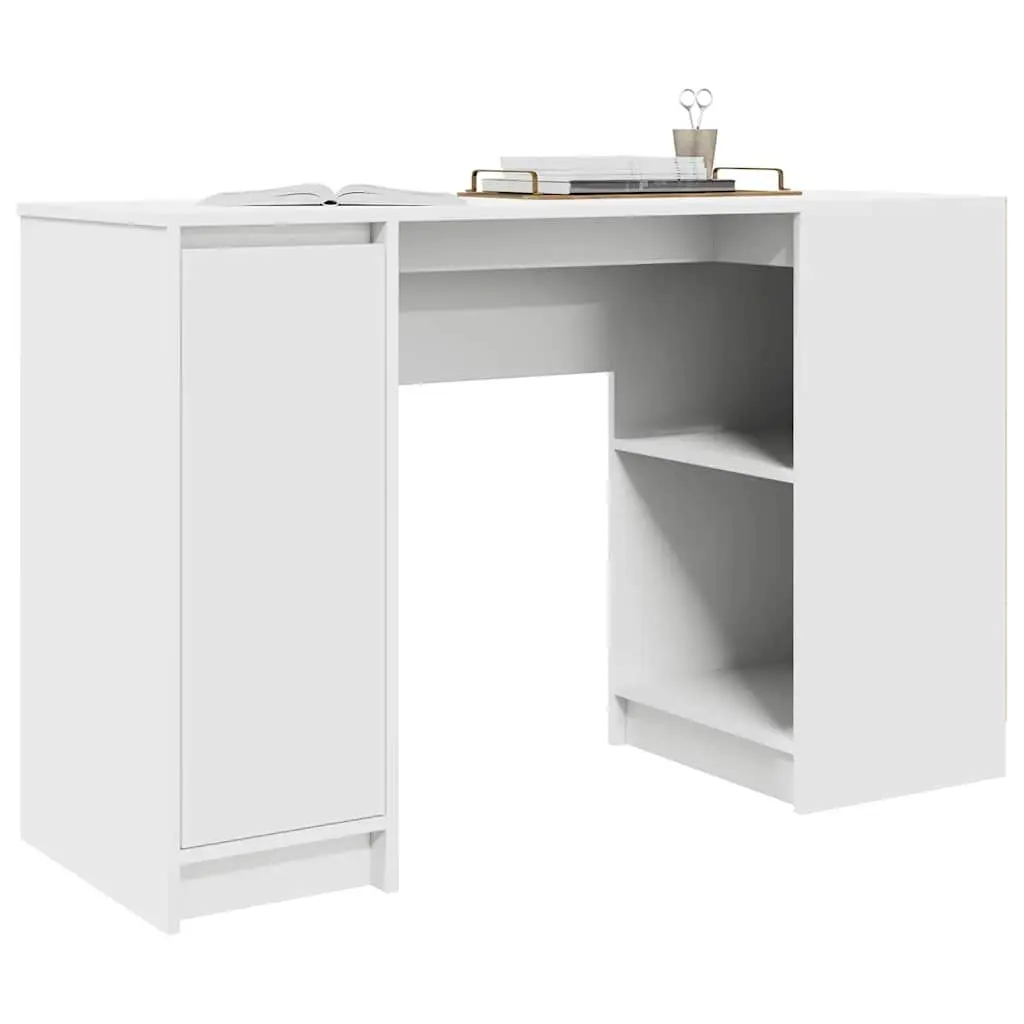 White Engineered Wood Desk with Storage