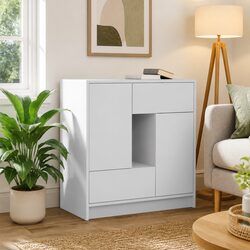 Reliable White Storage Cabinet with Drawers and Doors