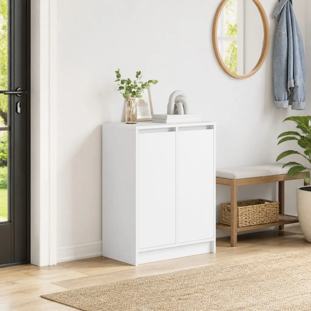 Shoe Cabinet Storage Organiser 57x34x76cm White Engineered Wood