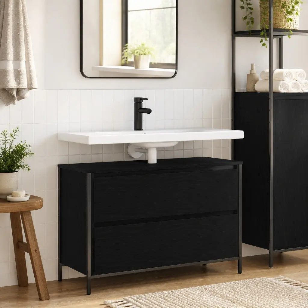 Bathroom Vanity Unit Basin Cabinet Storage 90x34.5x60cm Black Oak