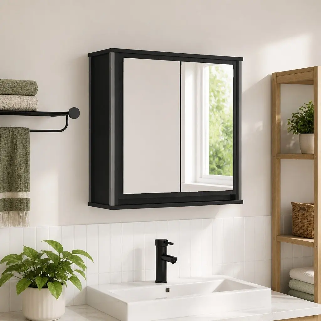 Bathroom Wall Cabinet with Mirror Storage Unit 60x21x60cm Black Oak