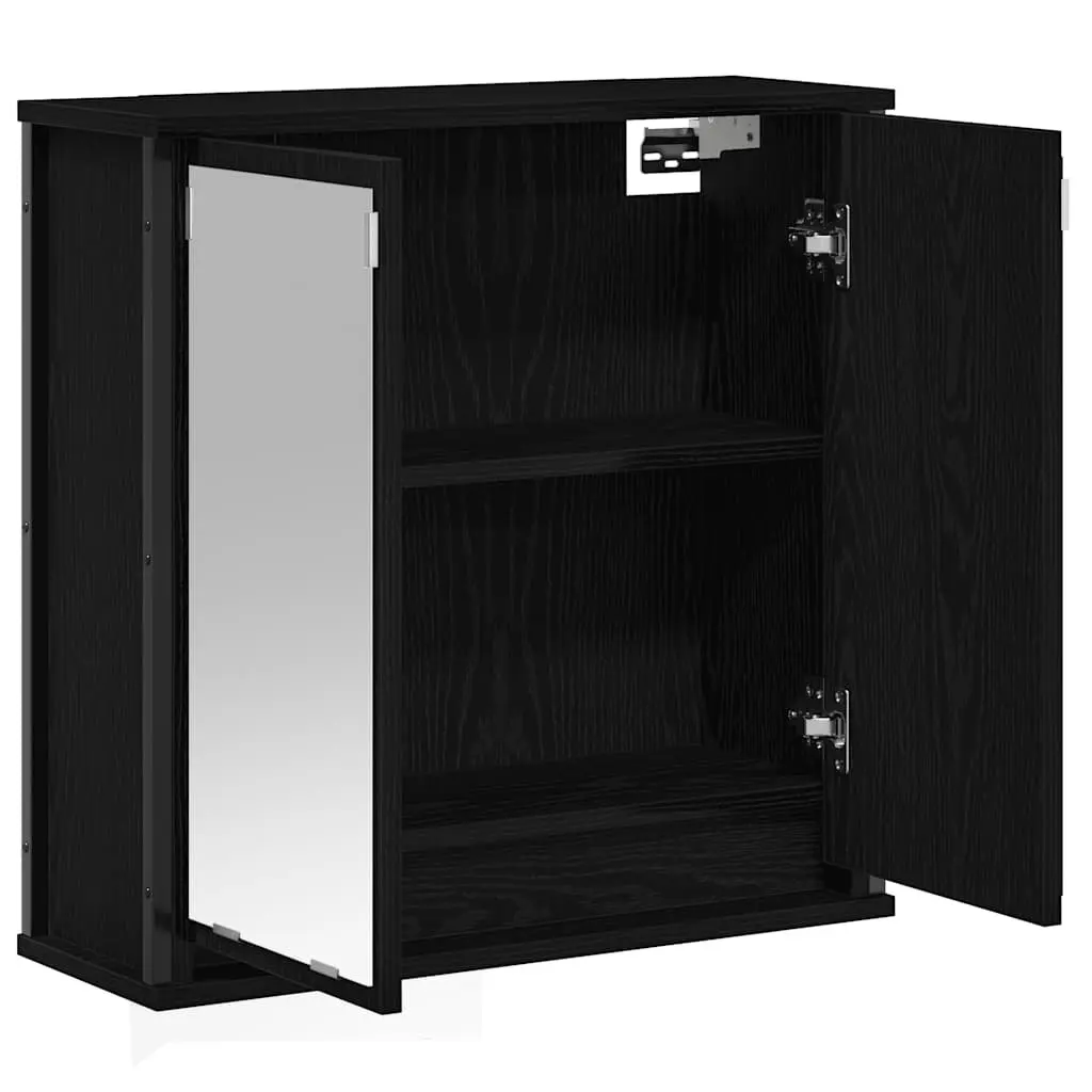 Bathroom Wall Cabinet with Mirror Storage Unit 60x21x60cm Black Oak