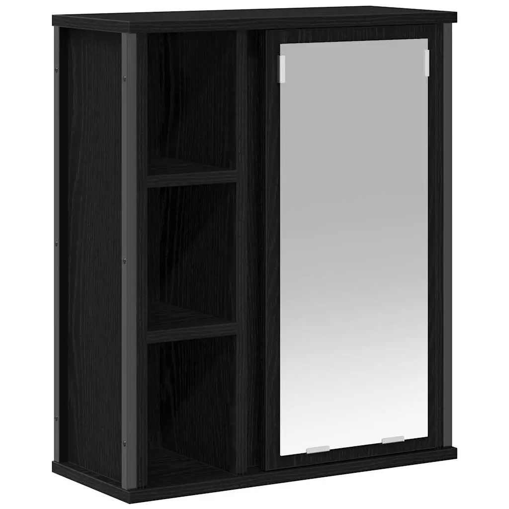 Bathroom Wall Cabinet Black Oak Storage Vanity Unit with Mirror 50W x 21D x 60H cm