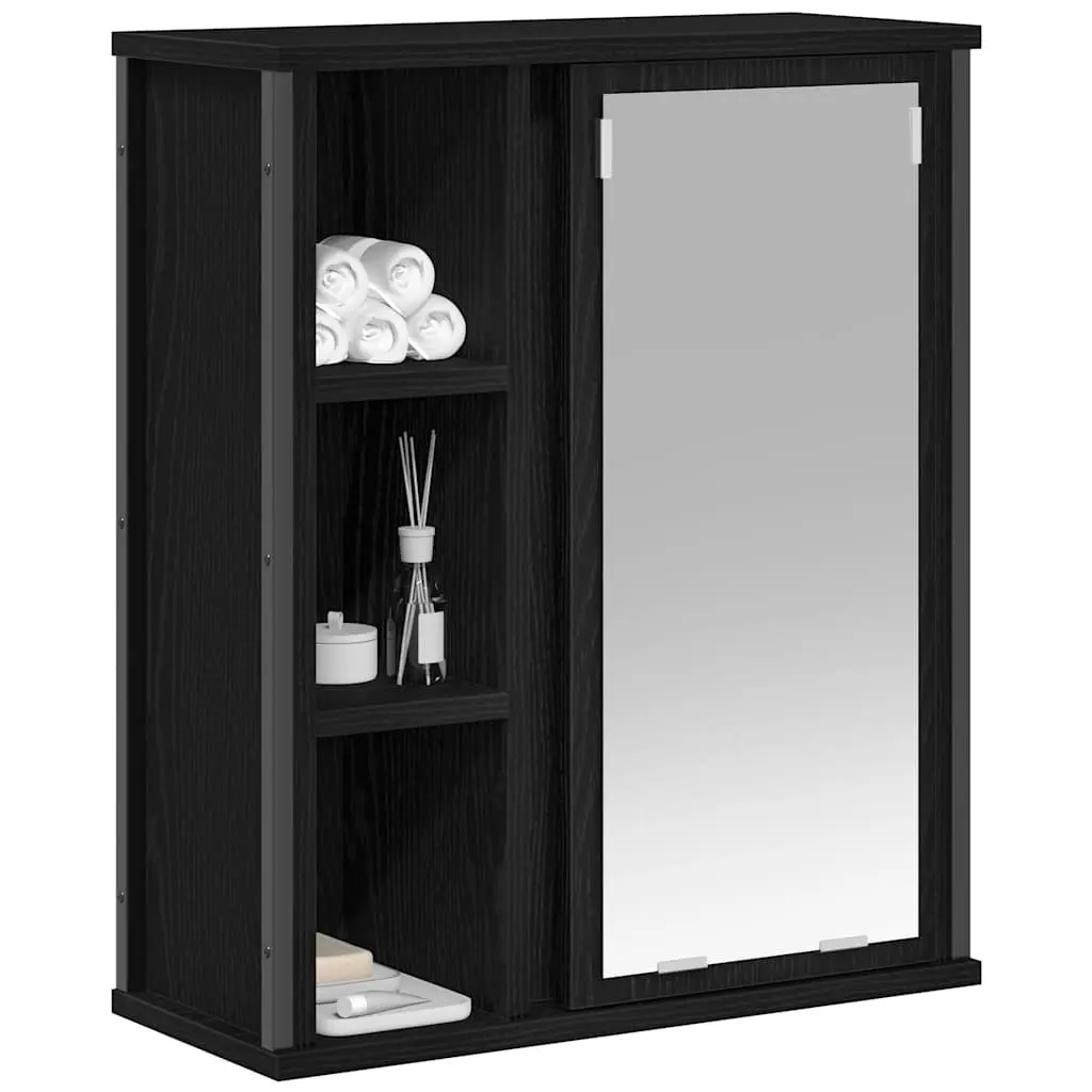Bathroom Wall Cabinet Black Oak Storage Vanity Unit with Mirror 50W x 21D x 60H cm