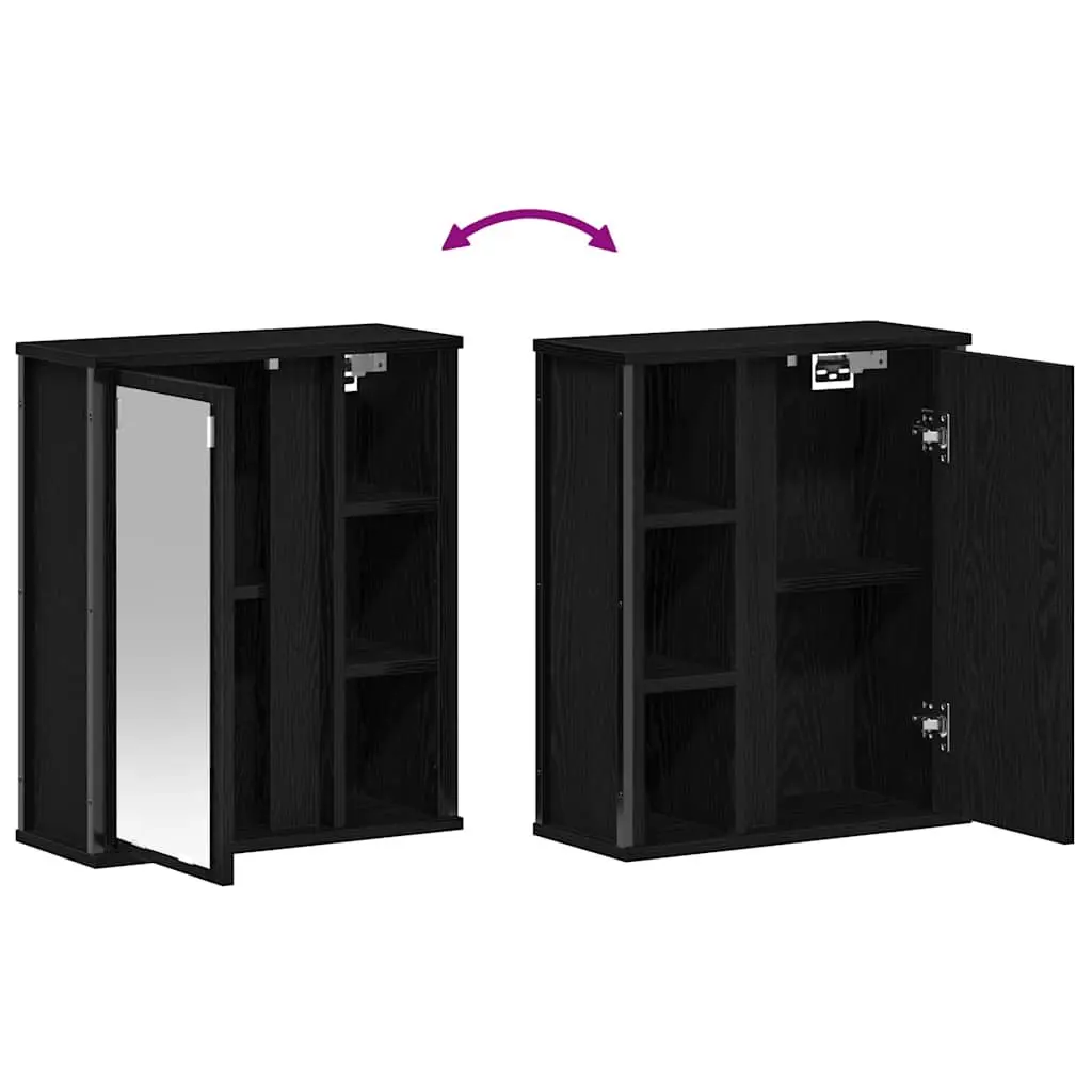 Bathroom Wall Cabinet Black Oak Storage Vanity Unit with Mirror 50W x 21D x 60H cm