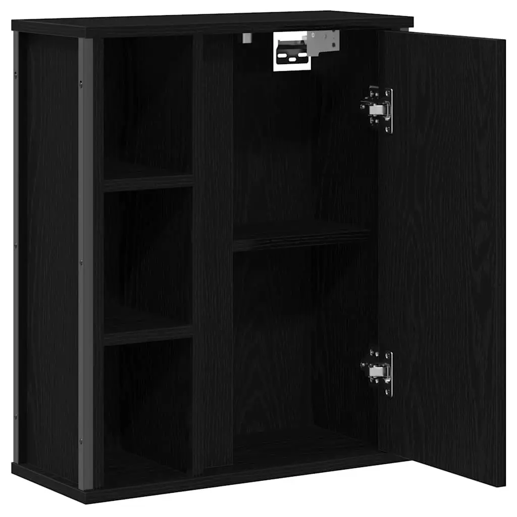 Bathroom Wall Cabinet Black Oak Storage Vanity Unit with Mirror 50W x 21D x 60H cm